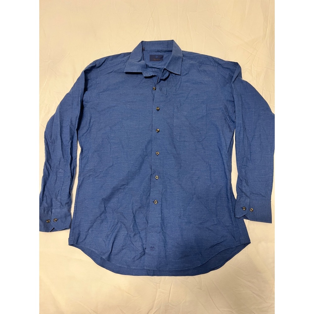 David Donahue Mens Blue Textured 100% Cotton Long Sleeve Button Down Shirt Large